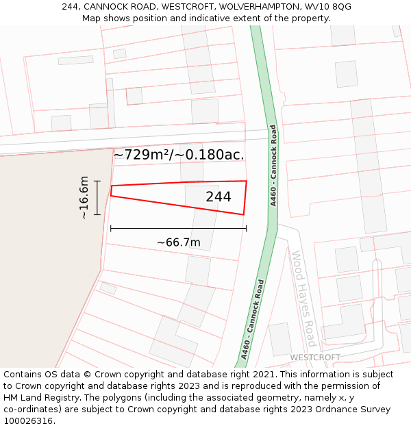244, CANNOCK ROAD, WESTCROFT, WOLVERHAMPTON, WV10 8QG: Plot and title map