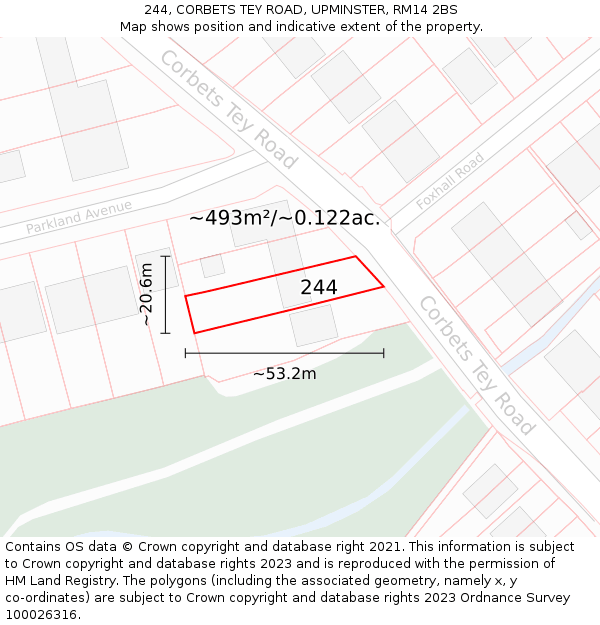 244, CORBETS TEY ROAD, UPMINSTER, RM14 2BS: Plot and title map