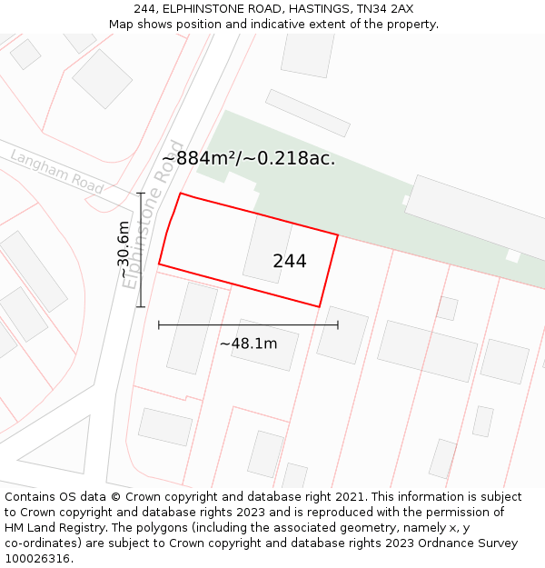 244, ELPHINSTONE ROAD, HASTINGS, TN34 2AX: Plot and title map