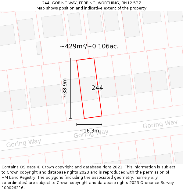 244, GORING WAY, FERRING, WORTHING, BN12 5BZ: Plot and title map