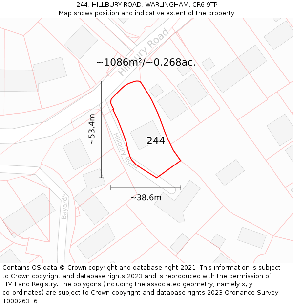 244, HILLBURY ROAD, WARLINGHAM, CR6 9TP: Plot and title map