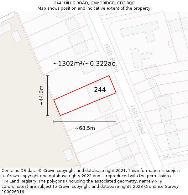 244, HILLS ROAD, CAMBRIDGE, CB2 8QE: Plot and title map