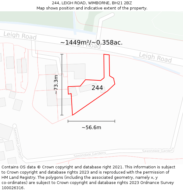 244, LEIGH ROAD, WIMBORNE, BH21 2BZ: Plot and title map