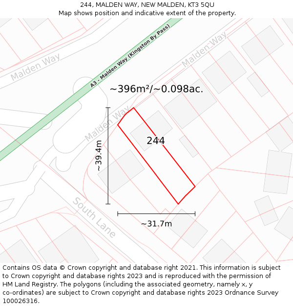 244, MALDEN WAY, NEW MALDEN, KT3 5QU: Plot and title map