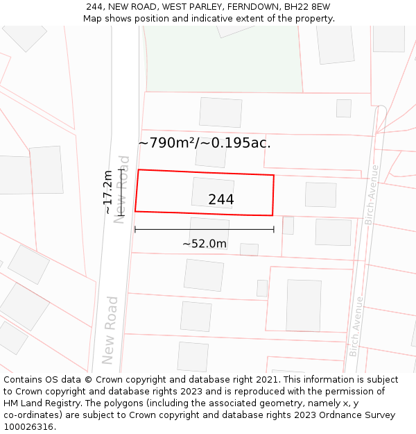 244, NEW ROAD, WEST PARLEY, FERNDOWN, BH22 8EW: Plot and title map