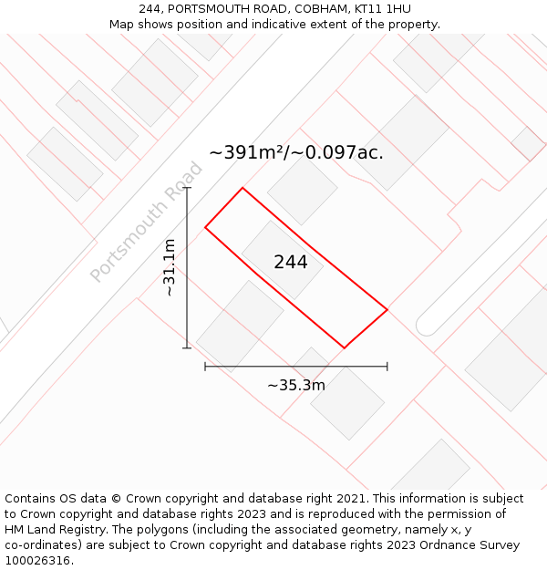 244, PORTSMOUTH ROAD, COBHAM, KT11 1HU: Plot and title map
