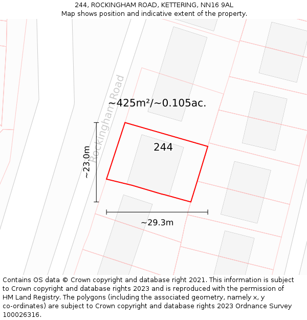 244, ROCKINGHAM ROAD, KETTERING, NN16 9AL: Plot and title map