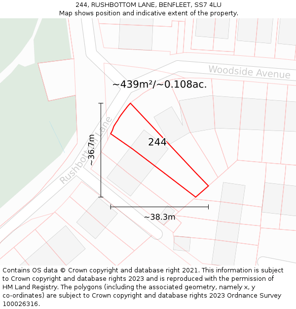 244, RUSHBOTTOM LANE, BENFLEET, SS7 4LU: Plot and title map