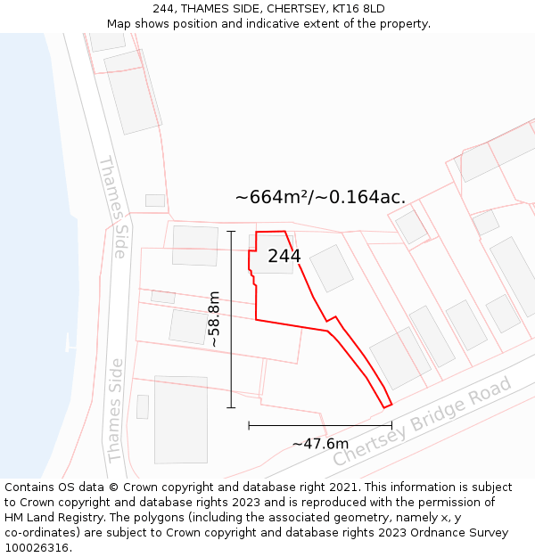 244, THAMES SIDE, CHERTSEY, KT16 8LD: Plot and title map