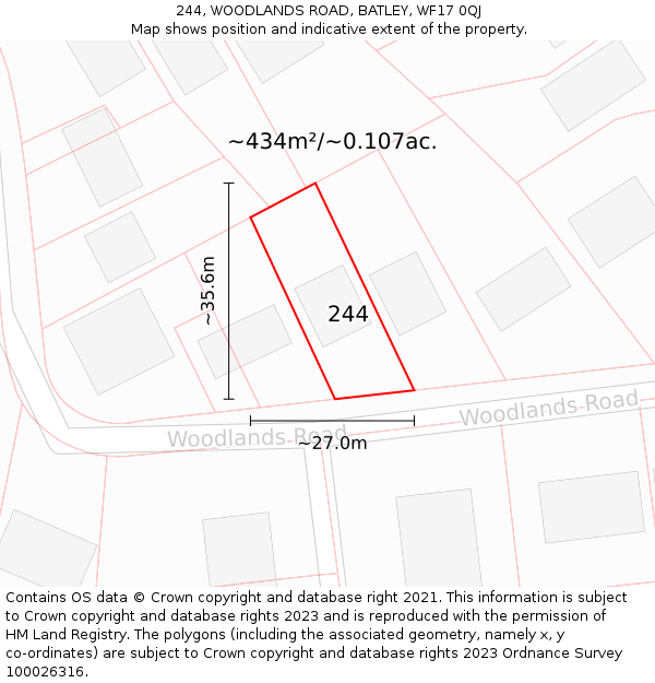 244, WOODLANDS ROAD, BATLEY, WF17 0QJ: Plot and title map