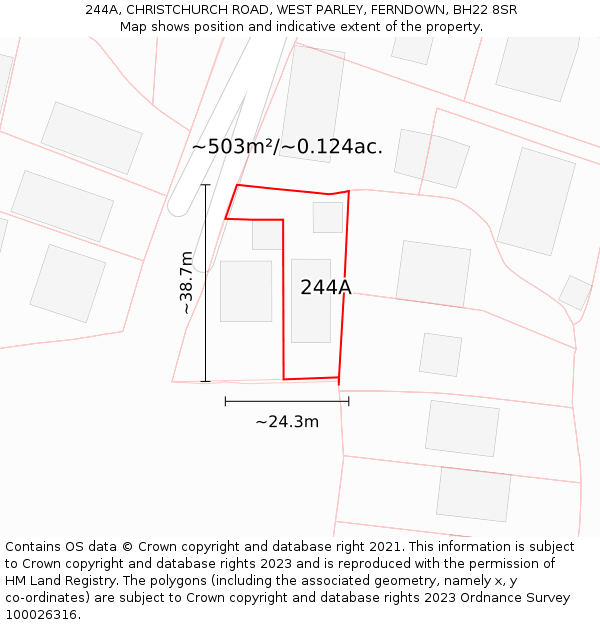 244A, CHRISTCHURCH ROAD, WEST PARLEY, FERNDOWN, BH22 8SR: Plot and title map