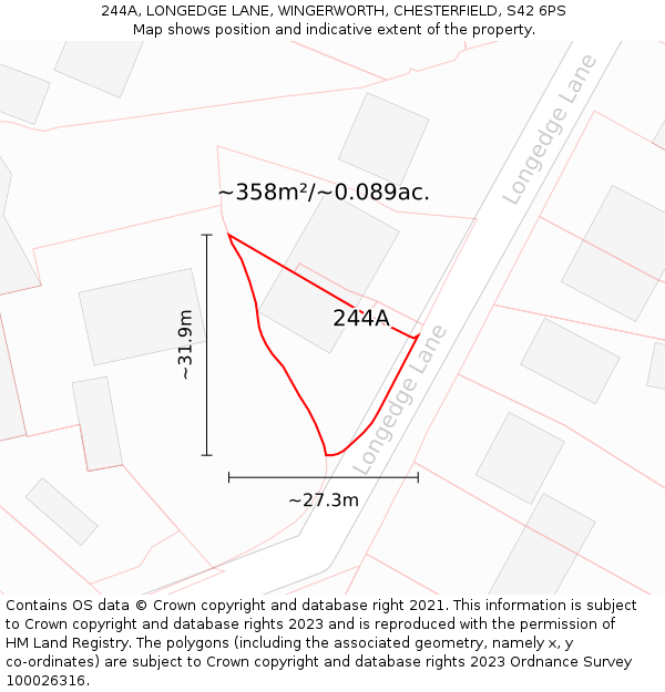 244A, LONGEDGE LANE, WINGERWORTH, CHESTERFIELD, S42 6PS: Plot and title map