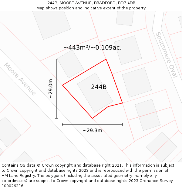 244B, MOORE AVENUE, BRADFORD, BD7 4DR: Plot and title map