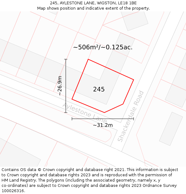 245, AYLESTONE LANE, WIGSTON, LE18 1BE: Plot and title map