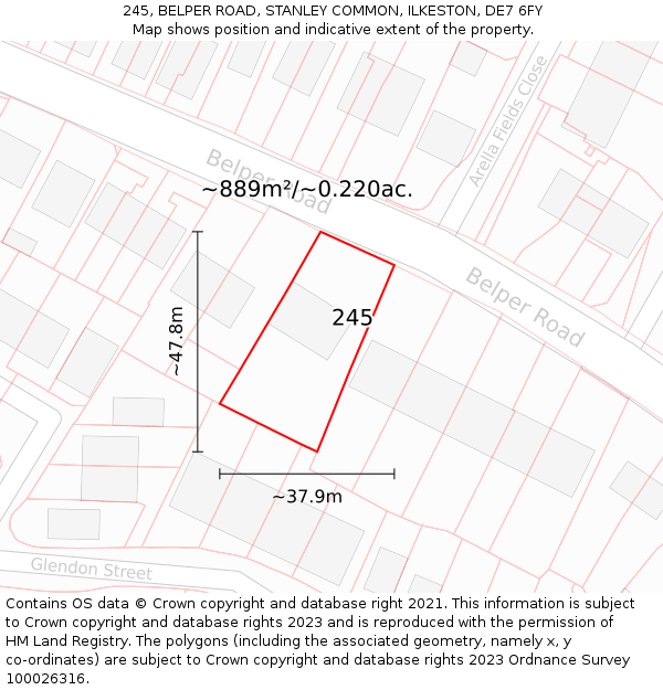 245, BELPER ROAD, STANLEY COMMON, ILKESTON, DE7 6FY: Plot and title map