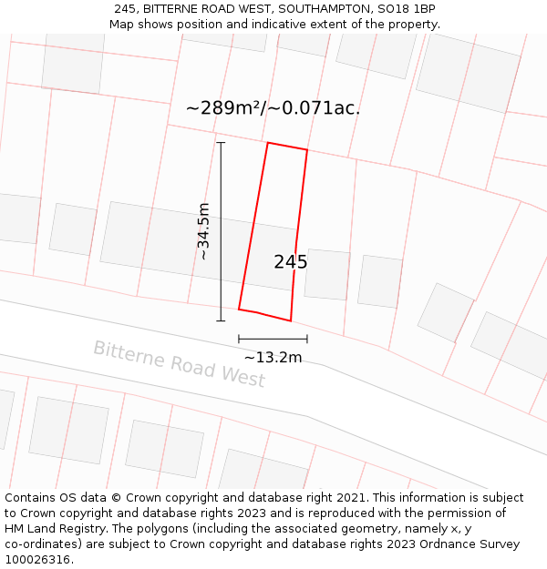 245, BITTERNE ROAD WEST, SOUTHAMPTON, SO18 1BP: Plot and title map