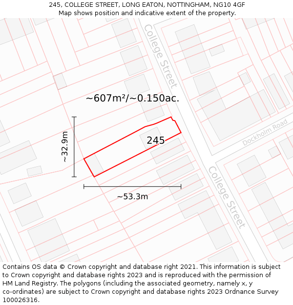 245, COLLEGE STREET, LONG EATON, NOTTINGHAM, NG10 4GF: Plot and title map