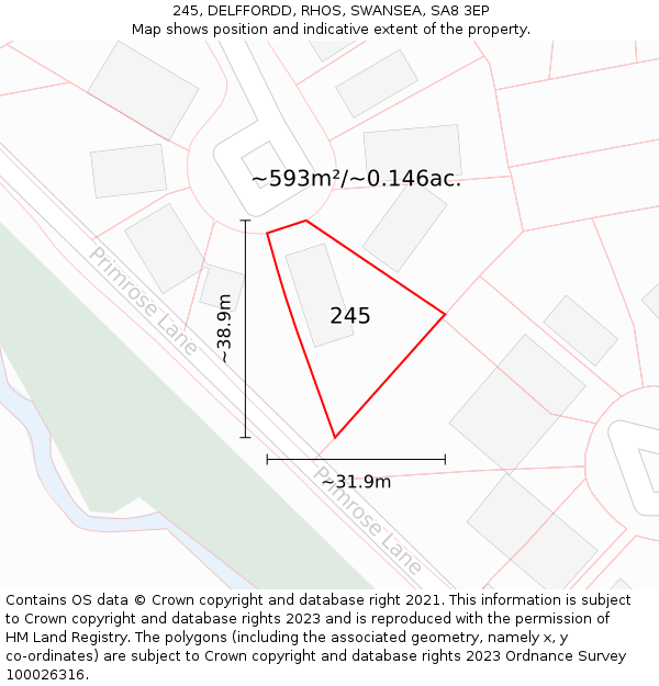 245, DELFFORDD, RHOS, SWANSEA, SA8 3EP: Plot and title map