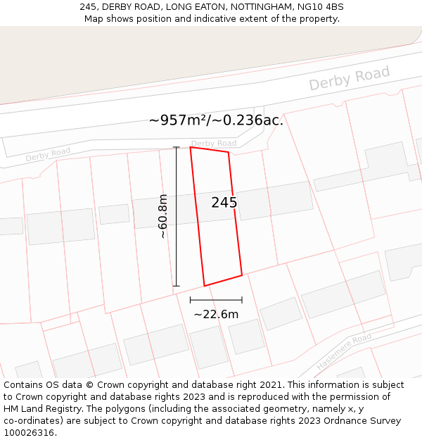 245, DERBY ROAD, LONG EATON, NOTTINGHAM, NG10 4BS: Plot and title map