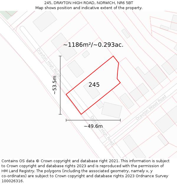 245, DRAYTON HIGH ROAD, NORWICH, NR6 5BT: Plot and title map
