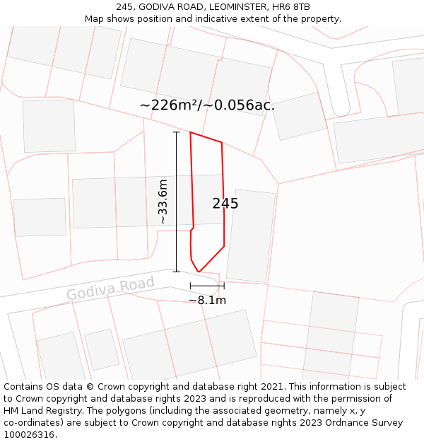245, GODIVA ROAD, LEOMINSTER, HR6 8TB: Plot and title map