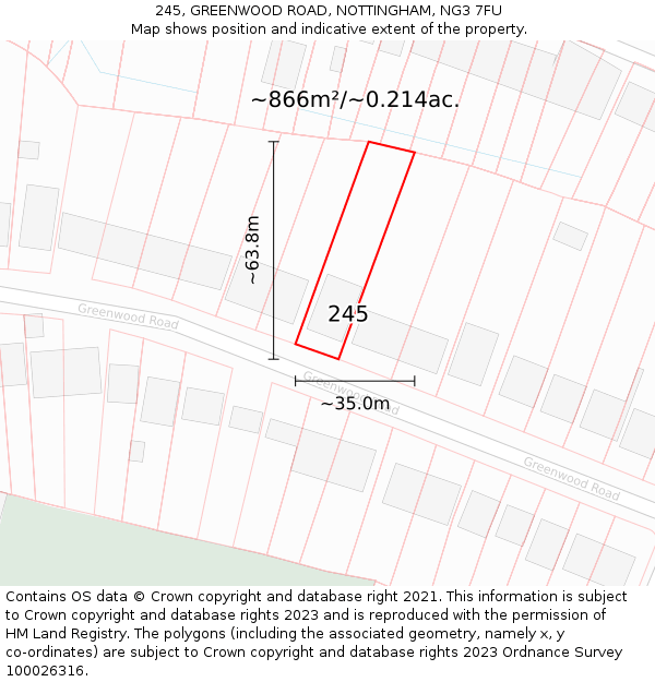 245, GREENWOOD ROAD, NOTTINGHAM, NG3 7FU: Plot and title map
