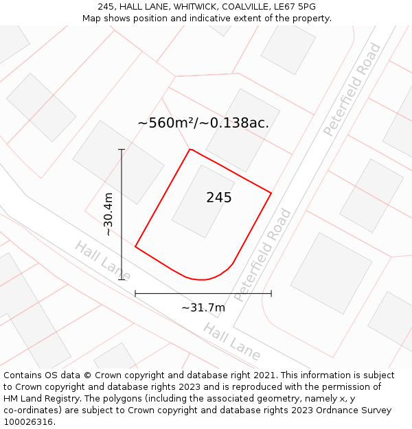 245, HALL LANE, WHITWICK, COALVILLE, LE67 5PG: Plot and title map