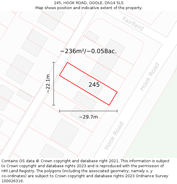 245, HOOK ROAD, GOOLE, DN14 5LS: Plot and title map
