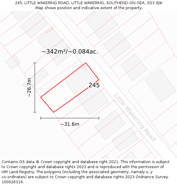 245, LITTLE WAKERING ROAD, LITTLE WAKERING, SOUTHEND-ON-SEA, SS3 0JW: Plot and title map