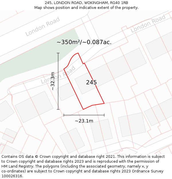 245, LONDON ROAD, WOKINGHAM, RG40 1RB: Plot and title map