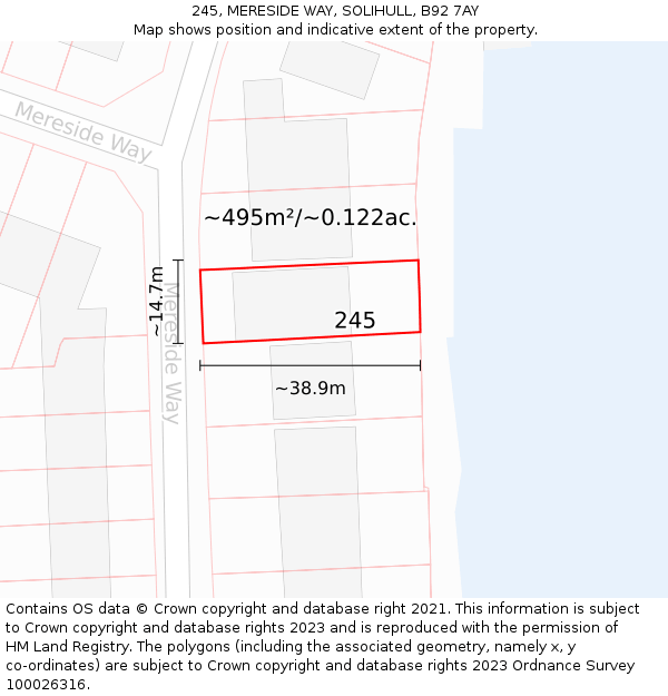 245, MERESIDE WAY, SOLIHULL, B92 7AY: Plot and title map