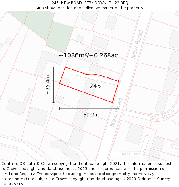 245, NEW ROAD, FERNDOWN, BH22 8EQ: Plot and title map