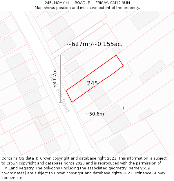 245, NOAK HILL ROAD, BILLERICAY, CM12 9UN: Plot and title map