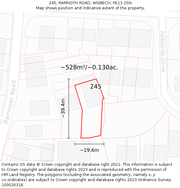 245, RAMNOTH ROAD, WISBECH, PE13 2SN: Plot and title map