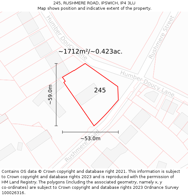 245, RUSHMERE ROAD, IPSWICH, IP4 3LU: Plot and title map