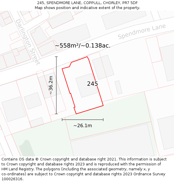 245, SPENDMORE LANE, COPPULL, CHORLEY, PR7 5DF: Plot and title map