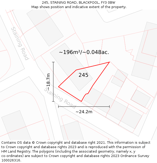 245, STAINING ROAD, BLACKPOOL, FY3 0BW: Plot and title map