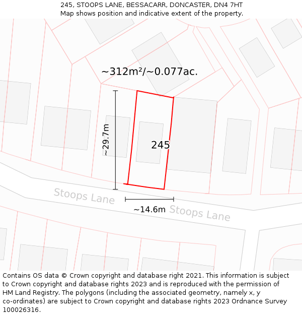 245, STOOPS LANE, BESSACARR, DONCASTER, DN4 7HT: Plot and title map