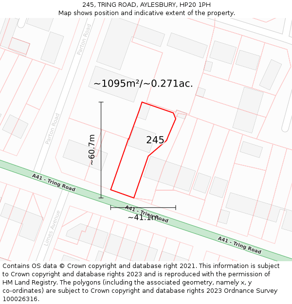 245, TRING ROAD, AYLESBURY, HP20 1PH: Plot and title map