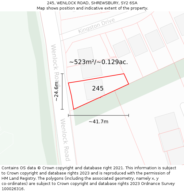 245, WENLOCK ROAD, SHREWSBURY, SY2 6SA: Plot and title map