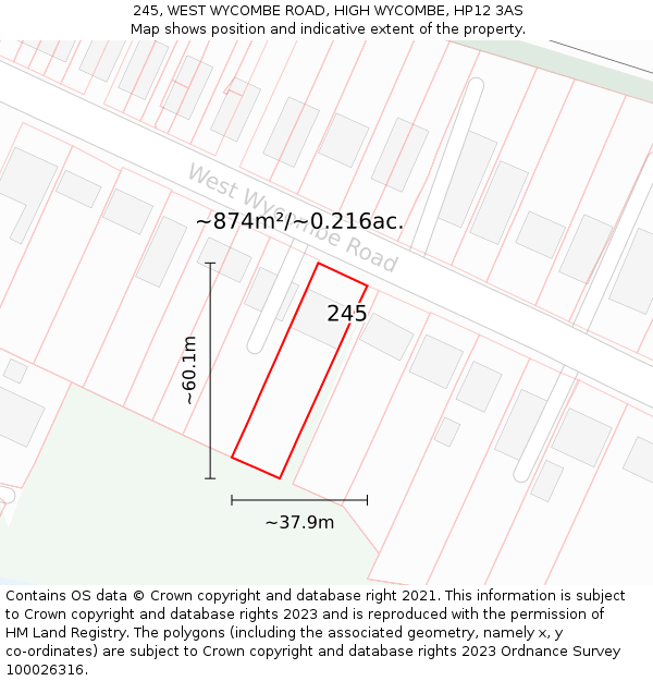 245, WEST WYCOMBE ROAD, HIGH WYCOMBE, HP12 3AS: Plot and title map