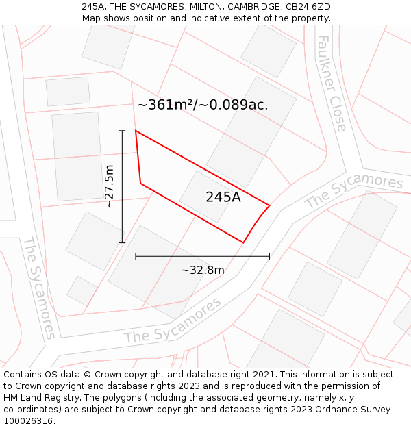 245A, THE SYCAMORES, MILTON, CAMBRIDGE, CB24 6ZD: Plot and title map