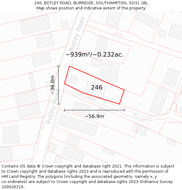 246, BOTLEY ROAD, BURRIDGE, SOUTHAMPTON, SO31 1BL: Plot and title map
