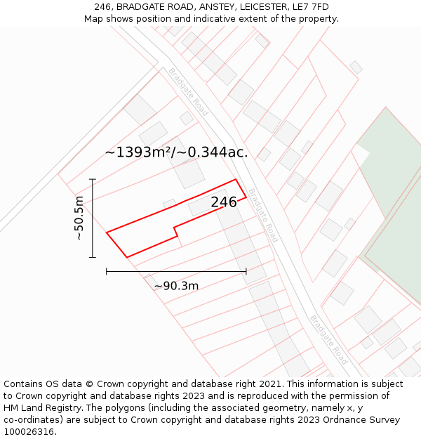 246, BRADGATE ROAD, ANSTEY, LEICESTER, LE7 7FD: Plot and title map