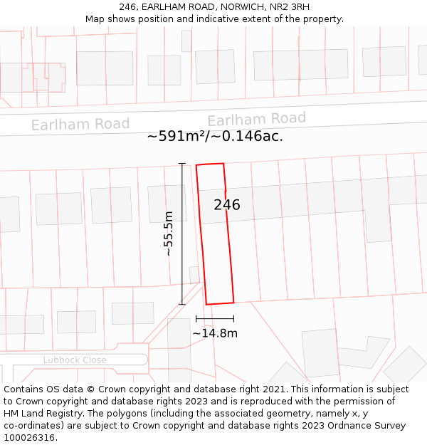 246, EARLHAM ROAD, NORWICH, NR2 3RH: Plot and title map
