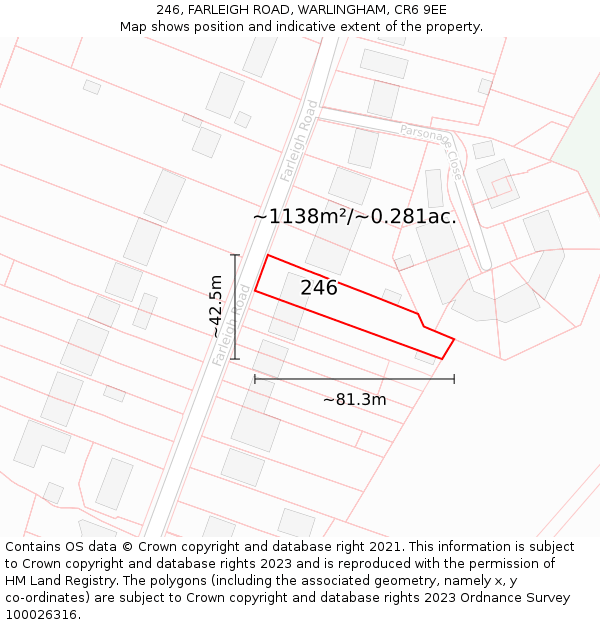 246, FARLEIGH ROAD, WARLINGHAM, CR6 9EE: Plot and title map