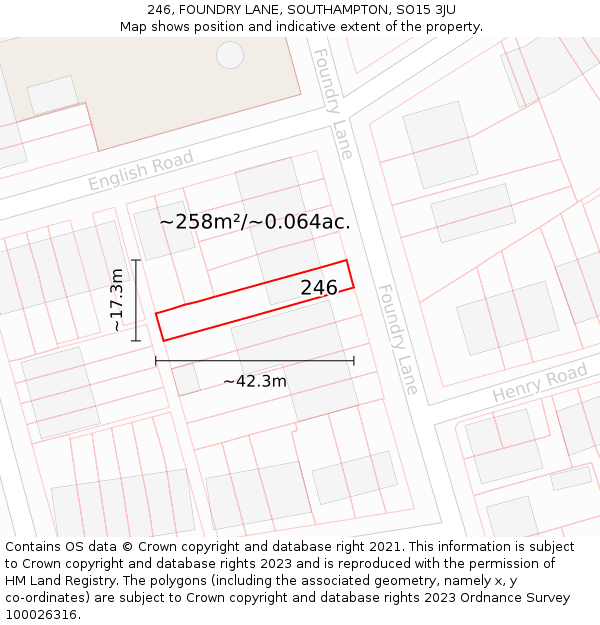 246, FOUNDRY LANE, SOUTHAMPTON, SO15 3JU: Plot and title map