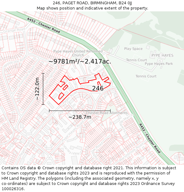 246, PAGET ROAD, BIRMINGHAM, B24 0JJ: Plot and title map