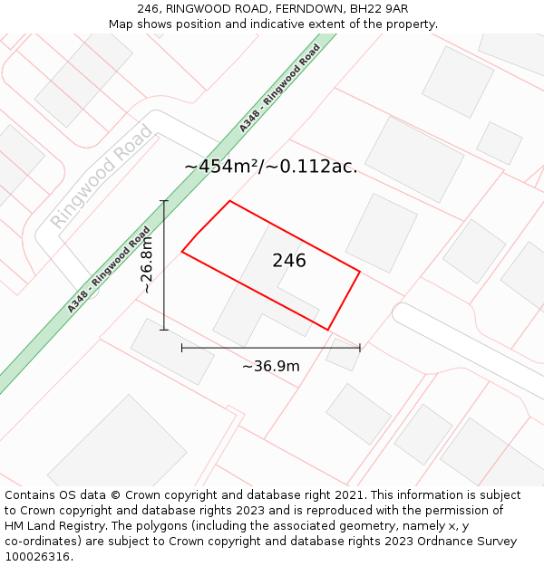 246, RINGWOOD ROAD, FERNDOWN, BH22 9AR: Plot and title map