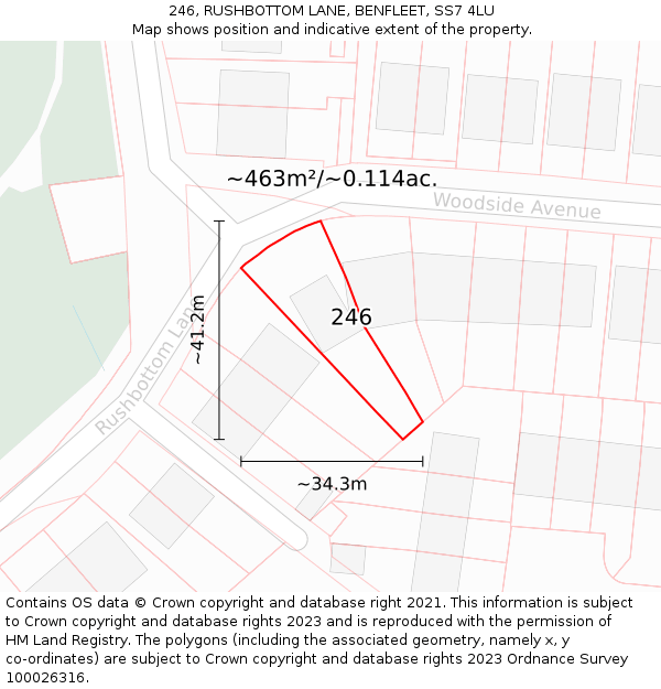 246, RUSHBOTTOM LANE, BENFLEET, SS7 4LU: Plot and title map